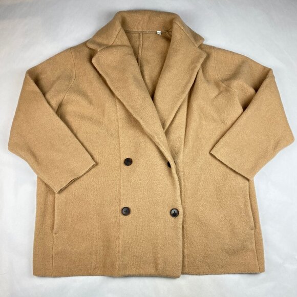 Vince Jacket Women's Size 2X Wool Alpaca Blend Double Breasted Knit Blazer Tan - Picture 1 of 13